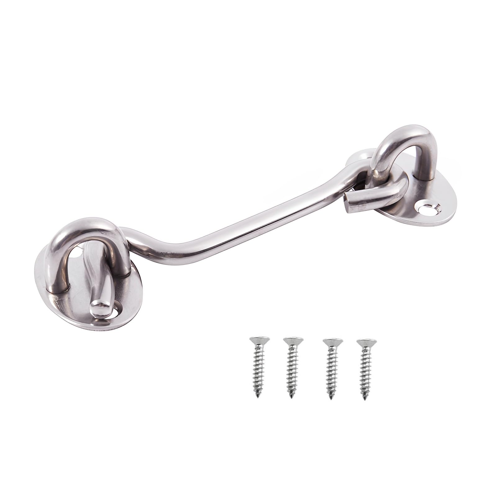 ExcInter Door Hold Open Sliver 6 inch Stainless Steel Cabin Hook Heavy Duty and Eye Latch Lock Shed Gate Door Chrome Cabin Hook