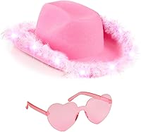 Vista 12 de Funcredible Light Up Cowboy Hat and Glasses – LED Cowgirl Hat with Feathers – Cowgirl Costume Accessories for Women