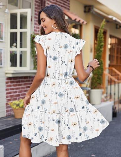 Image of HOTOUCH Women Printed Dress for Summer Short Ruffle Sleeve Dress Tiered Mini Dress with Pockets