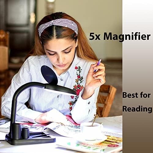 YYDS Magnifiers Magnifying Lamp with Light and Stand Sturdy Base High Clarity Adjustable Multifunction for Close Works Reading Crafts Visual Impairment Aids (Color : Black)