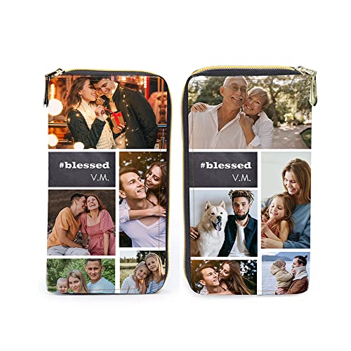 Personalized Leather Wallets for Women Custom Photo Wallet Holder Zipper Engraved Wallets Credit Card Clutch Wallet Valentine's Day Mother'S Day Gifts for Mom Her (Style 2)
