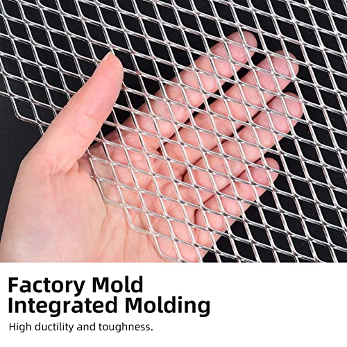 Aggauto Universal 40"X13" Car Grill Mesh - Aluminum Alloy Automotive Grille Insert Bumper Rhombic Hole 8X16Mm, One Of The Most Multifunctional Shape Grids Silver #TOP2