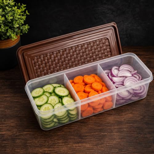 Image of MAGIC SPOON Multipurpose 3 Section Storage Container | Spice Box, Pickle Jar, Fridge Organizer, Dry Fruit, Vegetable & Kitchen Storage Container- Combo Pack (2000ml X 2) (AQUA-BROWN)
