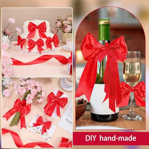 Image of woric Red Satin Ribbon 1.5 Inch 60 Yards for Gift Wrapping | Wedding Decor Ribbon for Flower Bouquet Handmade Roses Bridal Shower Bridesmaid Gifts Hair Bows Crafts Party Gift Wrapping