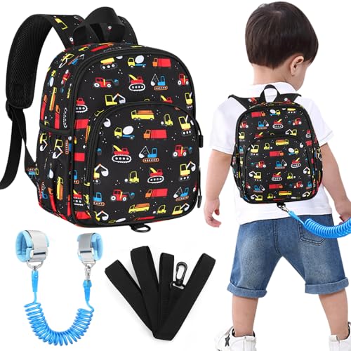 Accmor Toddler Backpack Leash with Child Anti Lost Wrist Link, Mini Kids Back Pack Walking Harnesses Leashes for Travel, Small Excavator Backpack Tether for Baby Boys Ages 1-3