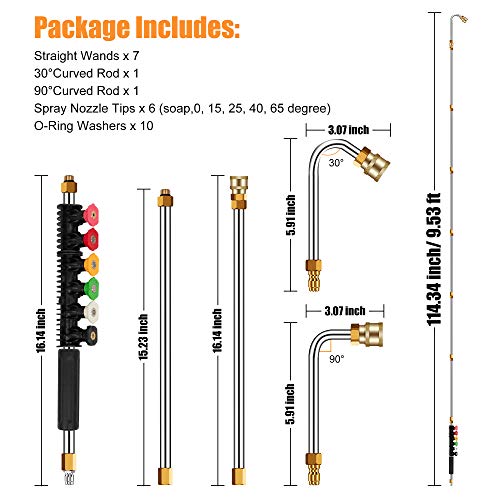 BEETRO Pressure Washer Extension Wands,9.53 ft Upgrade Replacement Lance, Power Washer Gutter Cleaning Tools with 30° and 90°Curved Rod,4000 PSI,9- Pack