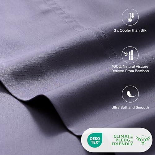 Image of LuxClub King Size Sheets Set, 100% Rayon Derived from Bamboo Cooling Sheets, Breathable & Soft Deep Pocket Up to 16 inch, Hotel Luxury Silky Sheets King Size, Light Grey