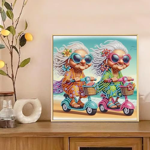 Image of AiYuanzsh DIY Diamond Art Painting Kits for Adults, Young Grandma 5D Special Shape Crystal Rhinestone Diamond Art Kits for Beginners, for Home Wall Decoration Gift 12x12 inch