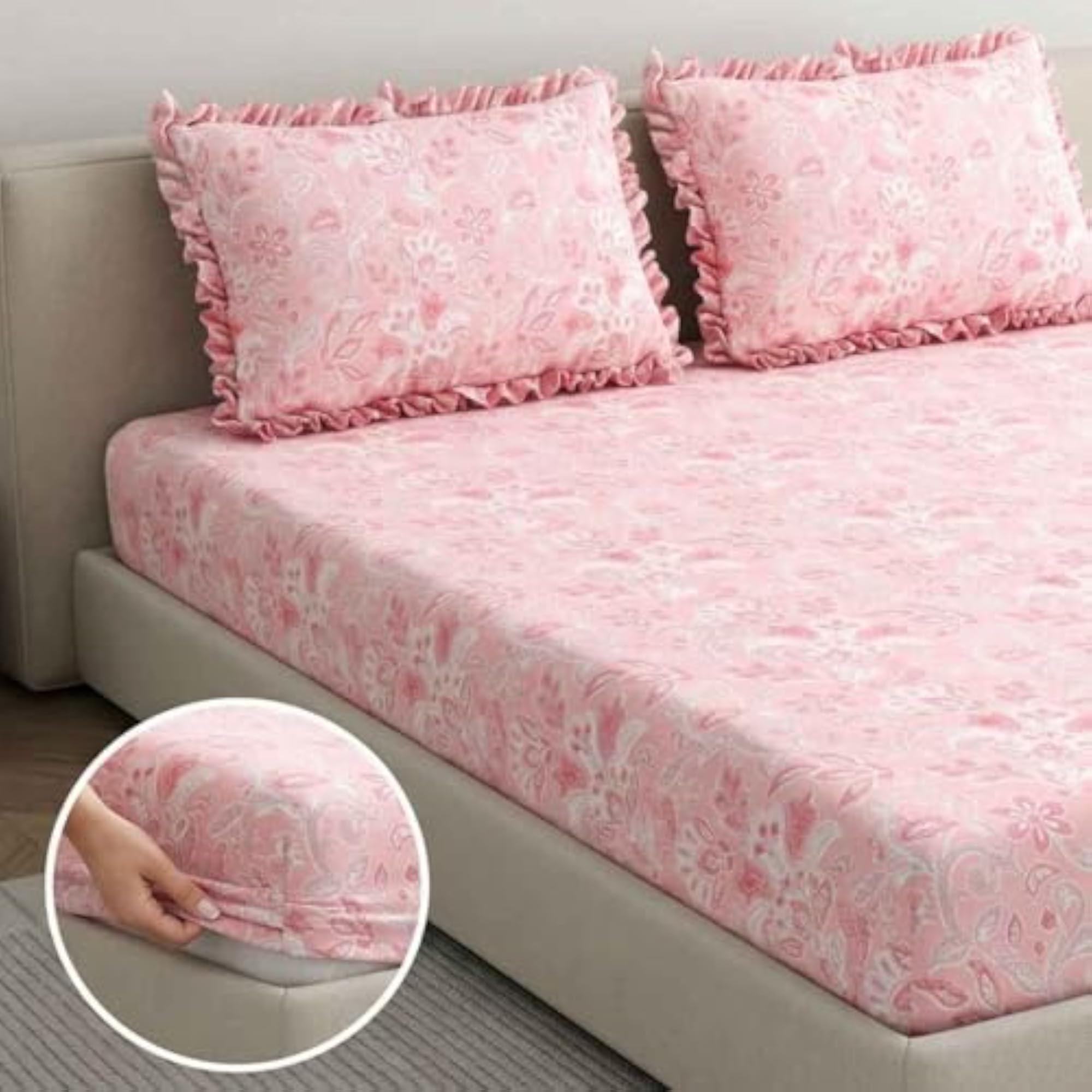 Polycotton Printed Double Bed Size Fitted Elastic Bedsheet
