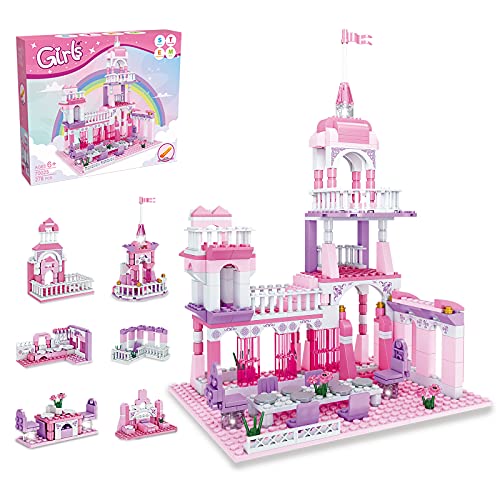 Girls Princess Castle Building Blocks Toys Dream Castle Toys for 6 7 8+ Year Old Girls Educational Toys for Kids Pink Palace Toys with Flashing LED Lights Best Gifts for Girls 6-12 Birthday Christmas