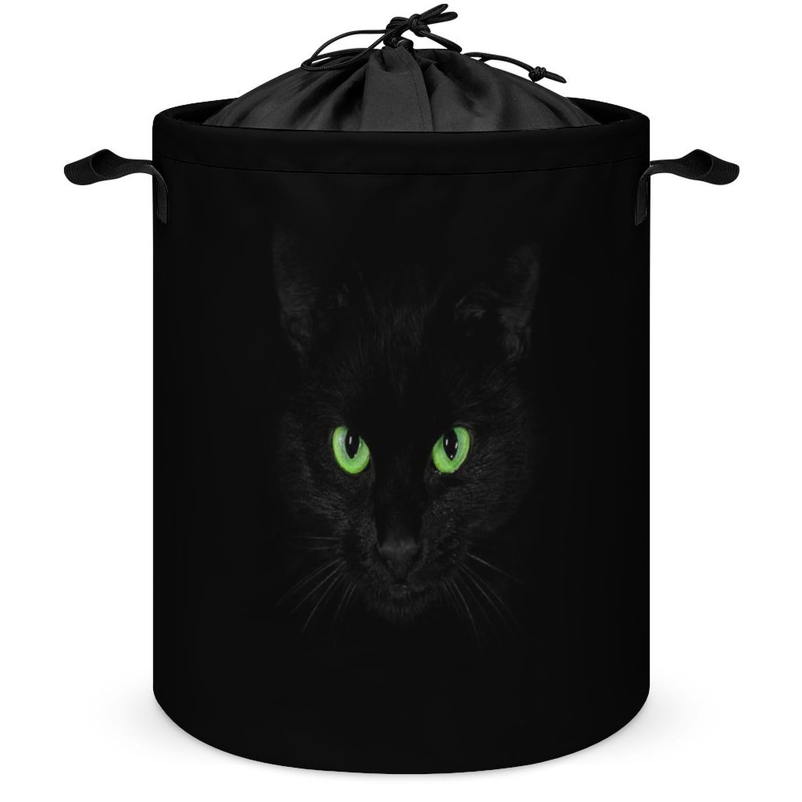 Qjjinxior Drawstring Laundry Hamper, Black Cat Laundry Basket, Washing Basket with Handle