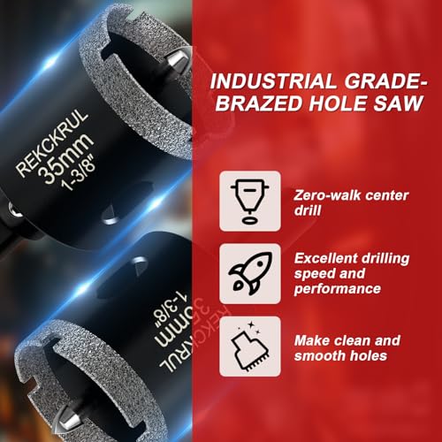 Image of 2-1 /2 Inch Diamond Hole Saw with Pilot Drill Bit 2PCS | Premium Tile Hole Saws Porcelain, Ceramic, Granite, Marble, Glass , 1-3 /8 inch Cutting Depth, Serrated Edge Wet /Dry Use (65mm)