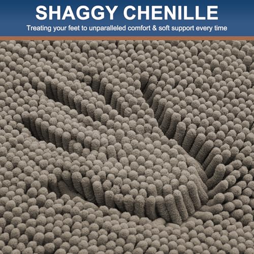 Smiry Luxury Chenille Bathroom Rugs 30x20, Extra Soft and Absorbent Shaggy Bath Mat, Machine Washable, Non-Slip Plush Carpet Runner for Tub, Shower, and Floor, Home Decor Accessories, Latte