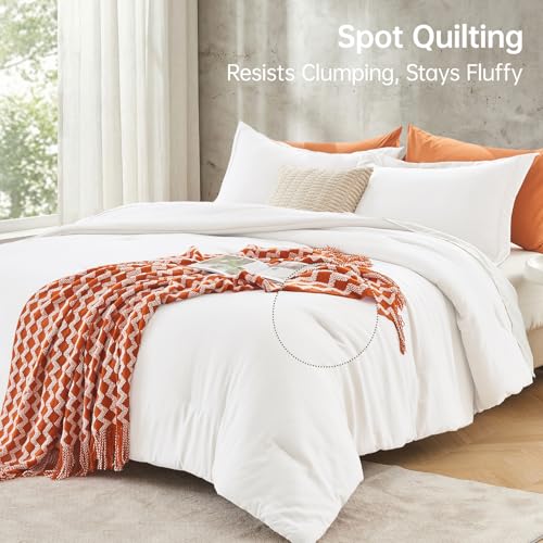 Image of MUXHOMO Full Comforter Sets, All Season Ultra Soft Down Alternative Bedding - 3 Piece Lightweight Bed Set Includes 1 Comforter (82 inchx86 inch) and 2 Pillow Shams (20 inchx26 inch), Wihte