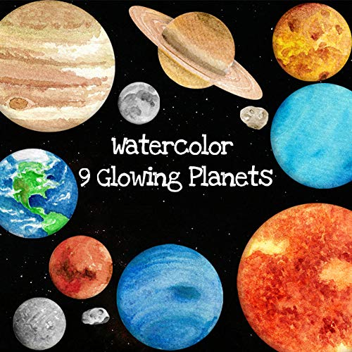 Conjunto de 9 adesivos de parede luminosos decalque Home Removível Decoração Lua Terra de Nove Plane