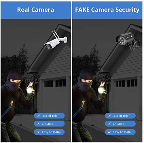 Fuers Fake Camera, TL-2600 Waterproof Outdoor/Indoor Security Dummy Surveillance Simulation Bullet Camera with Flashing LED Light,Black(2pcs)