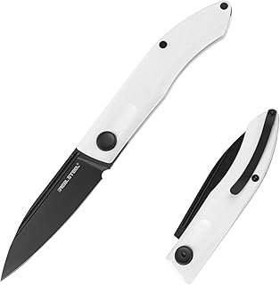 Real Steel Stella Slip Joint Knife - VG10 Black Tactical Blade, Secure Grip, G10 Handle, EDC Folding Pocket Knife with Elegant 3D Clip/White G10 Handles