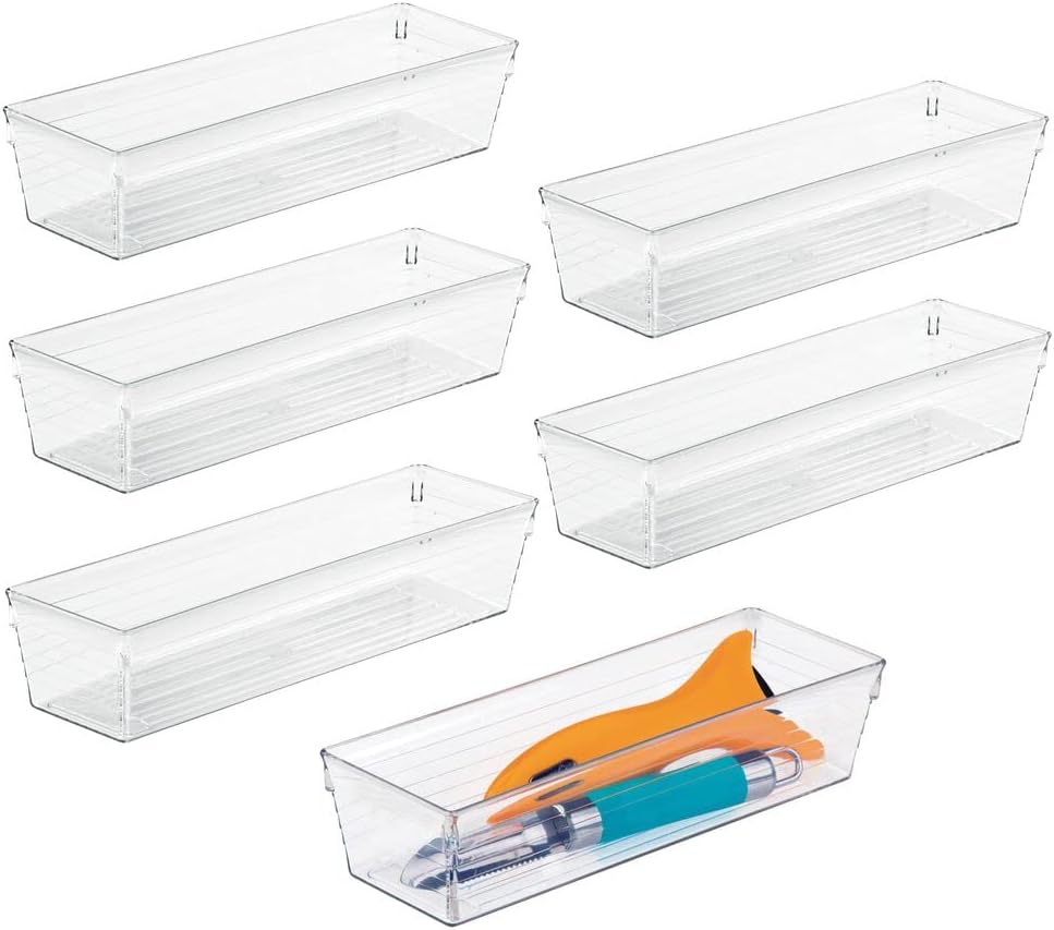 mDesign Práctico cubertero para cajón – Caja transparente para cubiertos y utensilios de cocina – Cajones de plástico de almacenaje libres de BPA – Juego de 6 – transparente