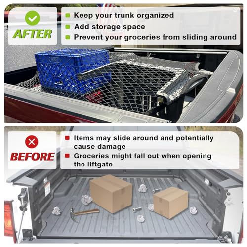 image for Muslogy Truck Bed Cargo Net Compatible with Pickup Truck Bed Organizer
