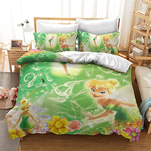 LKFFHAVD Disney Tinker Bell Parure de lit pour enfant Disney Anime Tinker Bell Housse de couette en microfibre 3D avec taie d'oreiller (135 x 200 cm, 1)