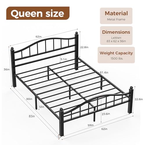 Image of Metal Queen Size Bed Frame with Headboard