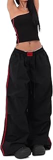 Pantalon Cargo Baggy Femme Y2K à Taille Élastique Jambe Large Rayures Contrastées Séchage Rapide Style Parachute Pants