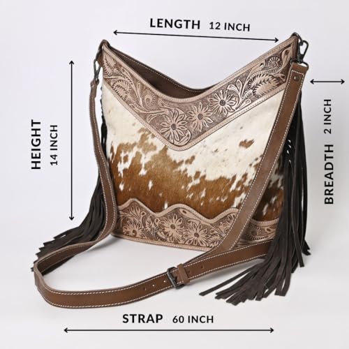 Image of Leather Cross Body Bag Purse for Woman Sling Bag Cowhide Handmade Western Shoulder Bags With Adjustable Strap 12x14 in