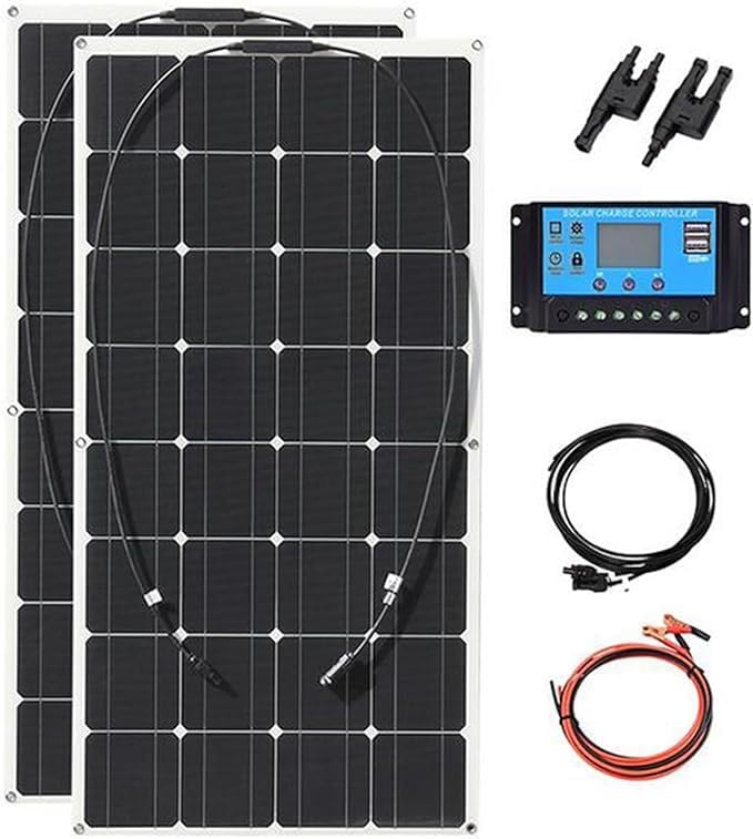 Kit de Panel Solar de 500W, 12V Policristalino con Puerto USB, Generador Solar Portátil Recargable para Exteriores para el Hogar