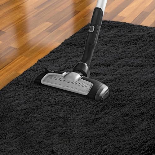 Tapis chambre 100 x 410 cm antidérapant lavable et moelleux noir grand