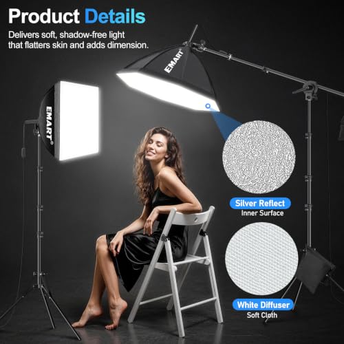 Image of EMART Softbox Photography Lighting Kit, 50W LED 3PCS Soft Box with Boom Arm