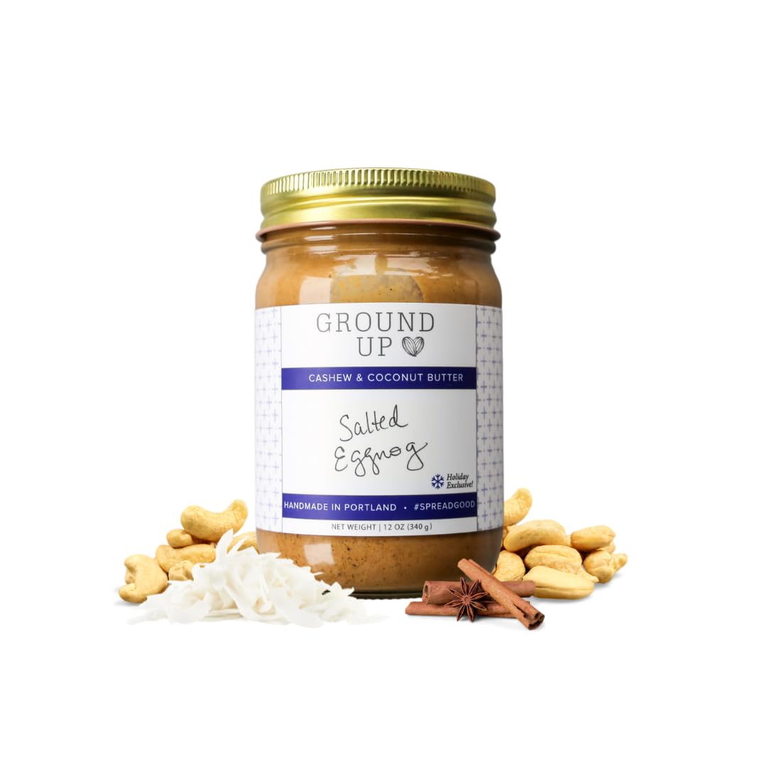 Ground Up Cashew and Coconut Nut Butter - Salted Eggnog - Peanut Free, Dairy-Free, Gluten-Free - 1 Jar 12oz