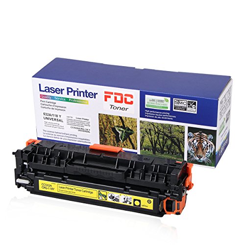 FDC Toner Cartridges CC532A 304A CRG-118 Toner Compatible for HP Color Laserjet Cp2025dn Cp2025n CP2025x CP2025 Cm2320fxi Cm2320n CM2320nf, Canon ImageCLASS MF726Cdw LBP7660Cdn(Yellow)