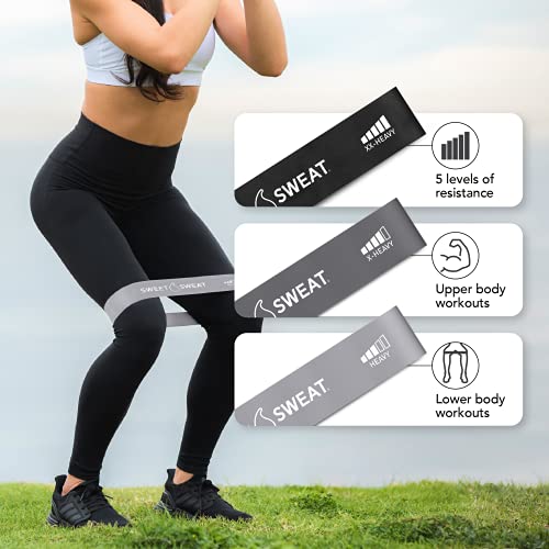 Sweet Sweat Mini Loop Resistance Bands - Set of 5 | Exercise Hip Booty Bands for Squats, Lunges, Physical Therapy, Yoga, Pilates, Rehab and Home Workout | Non-Latex Elastic Bands Includes Carry-Bag - Image 3