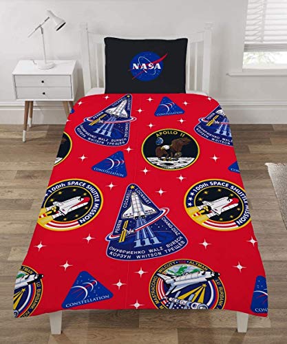 NASA Mission Parches - Juego de Funda de edredón para Cama Individual, diseño de astronomía con Funda de Almohada, SR1-ISA-PCH-12
