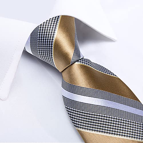 Image of DiBanGu Mens Striped Tie Silk Woven Necktie and Pocket Square Cufflinks Tie Clip Set Wedding Business Formal Gift Tie for Men