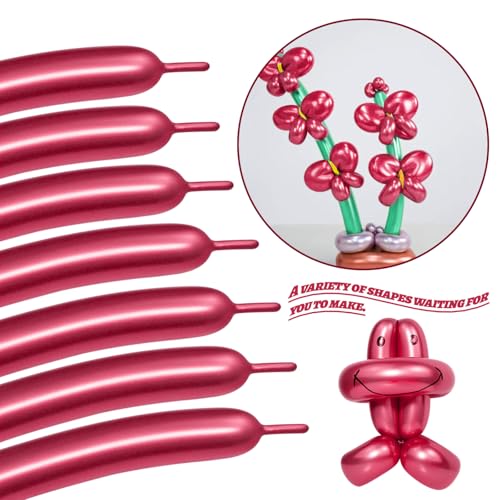 Image of LXZFCRG 260 Long Balloons, Shiny Metallic Latex Twisting Balloon for Balloon Animals, Magic Balloons for Birthdays Wedding Party Decorations 100pcs (Metallic Red)