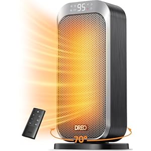Dreo Quiet Space Heaters for Indoor Use, 1500W Electric Heater with Remote, PTC Ceramic Heater with Thermostat, 12H Timer, 70° Oscillation, Digital Display, Fast Safety Room Heater for Bedroom Office