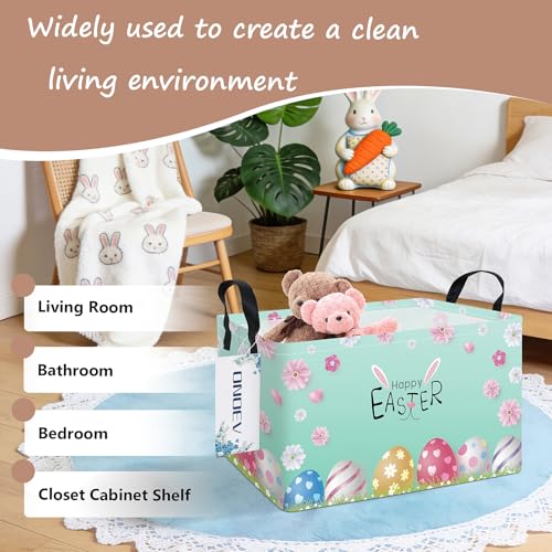 Image of Rectangular Easter Eggs Storage Basket,toy Organization Bin,Versatile Clothes Container,Gift Hamper for Girls and Boys(Easter)