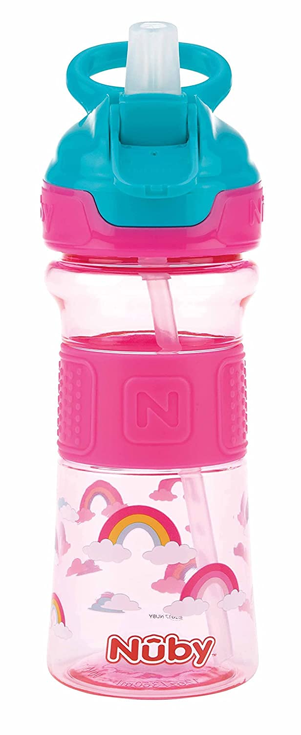 Nuby - Trinkhalmbecher Flip-It aus Tritan mit Silikongriff - Trinkflasche für Kinder - Trinkhalmflasche - 360 ml - Rosa - BPA-FREI - 3+ Jahre