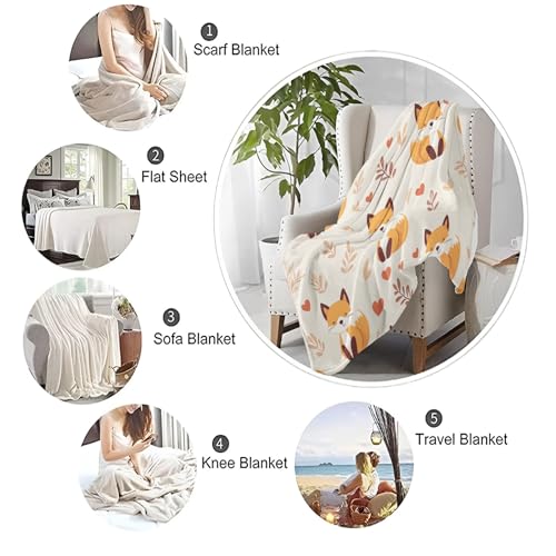 Couverture flanelle douillette de qualité supérieure motif renard 150x200 cm