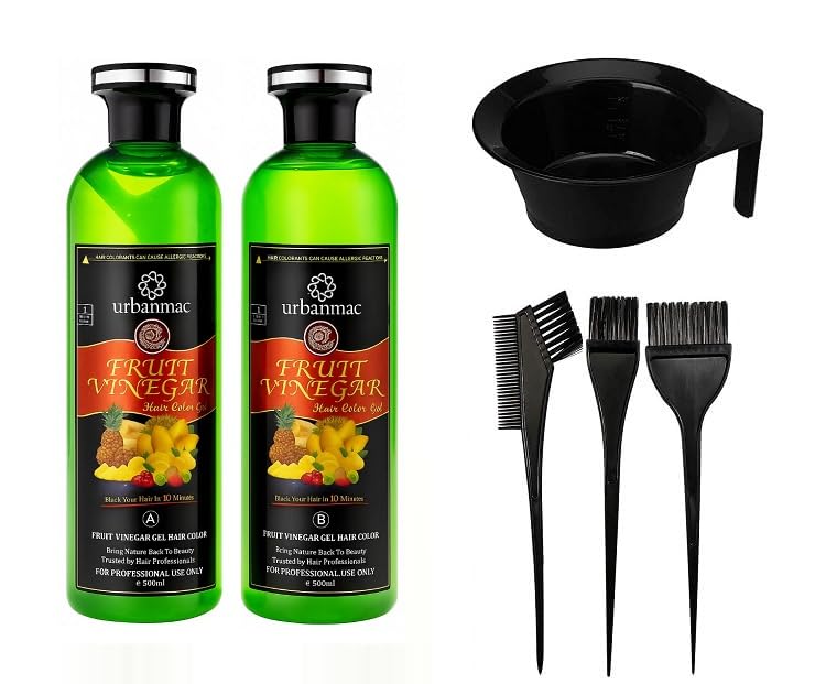 URBANMAC Fruit Vinegar Hair Color – Long-Lasting Black Gel Dye for Men & Women (BLACK, 1000 ML with Coloring Bowl set)-picture-47