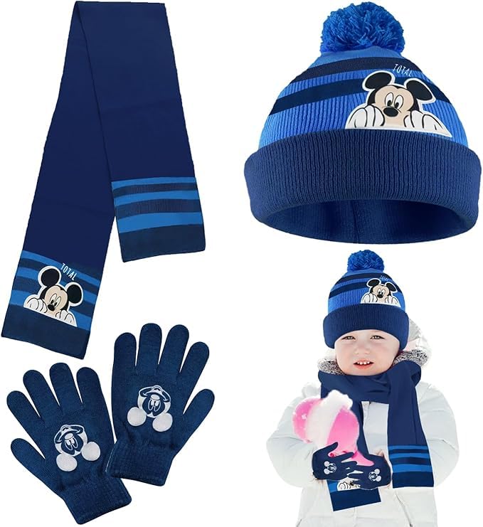 UKMICNVXSU Conjunto Gorro y Bufanda Niño, 3 in 1 Set Guantes Invierno Niño y Gorro para Niños Niños 3 8 Años(Azul)