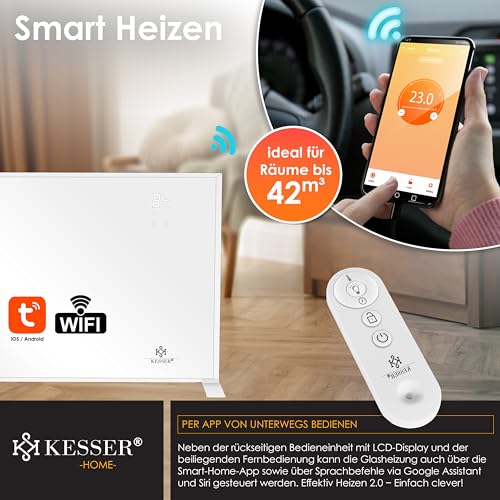 Miniatura 5 de Kesser Panel Calefacción Infrarroja Aparato Independiente Ahorro De Energía, Montaje En La Pared, Con Control Remoto Termostato Y Aplicación De Control Panel Calefactor Eléctrico Pies De Soporte