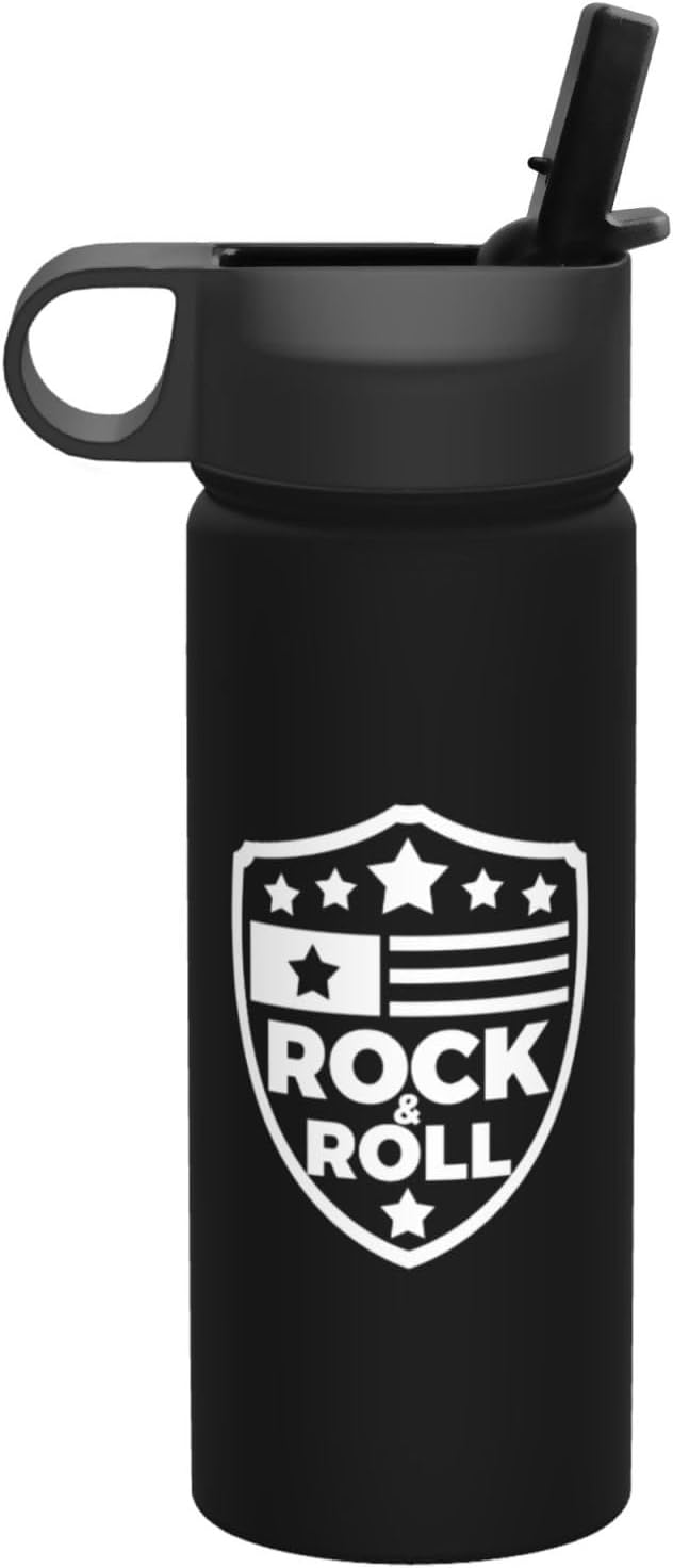 18 oz Hippie Stars Flag Double Wall Insulated Water Bottle with Straw and Lid, Stainless Steel Sports Bottles Rock And Roll Travel Mug for Home Office