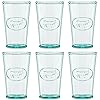Amici Home Milk Glass | 11 Oz | Italian Made, Clear Recycled Glass with Green Tint | Cute Glass with Cow Motif for Milk, Water, Juice, Cocktails, Fresh Drinks (Set of 6)
