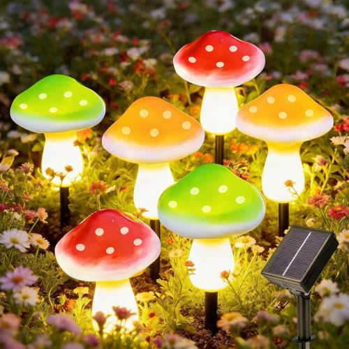 Solar Powered Garden Lights 6 LED Mushroom Solar Lights Outdoor Garden