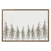 SIGNWIN Framed Canvas Print Wall Art Brown Forest Pines in Row Geometric Line Illustrations Modern Art Mid-Century Modern Colorful Warm for Living Room, Bedroom, Office - 16
