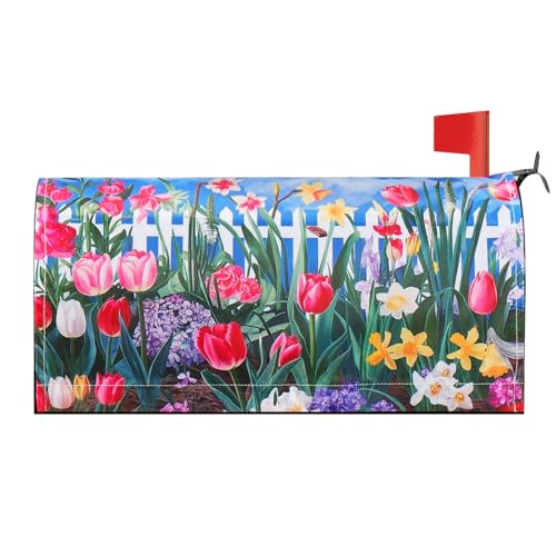 Spring Flowers and Butterfly 21\"x18\" Magnetic Covers Suitable for 19 \"x6.5 Standard Mailbox, Valentine\'s February 14th Mailbox Covers