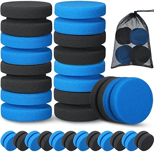 12 Pcs Paint Sponge Applicator Blue And Black Round Painting Sponges Double Side Painting Sponges For Car Waxing, Wall Repairing Kitchen Cleaning Sponges With Storage Mesh Bag, 3.15 Inch X 1.9 Inch #TOP27