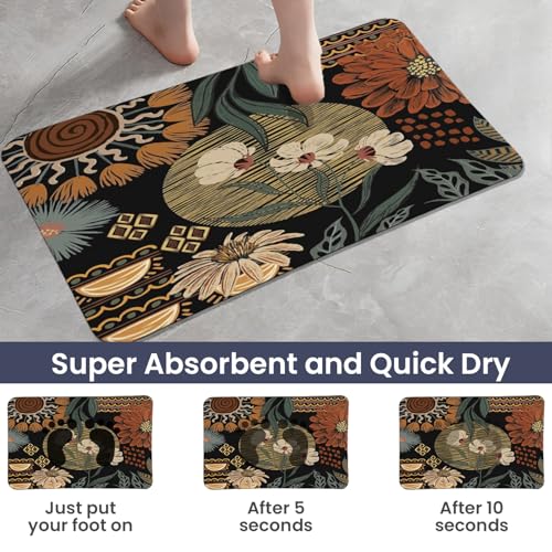 Image of MAXOSHINE PVC Bathroom Mats Anti Slip | Water Absorbent Bath Floor Mat | Quick Dry Anti Skid Bathroom Mats for Home | Door Mat for Wet Area 40x60 CM (3D Floral Black)